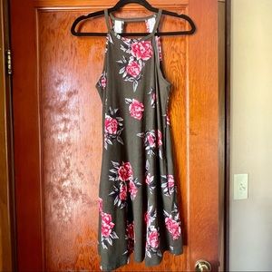 Green & Pink Floral Sun Dress